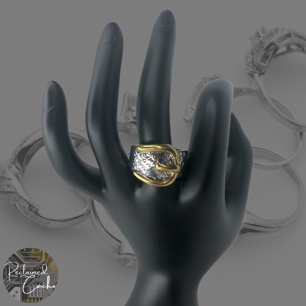Silver and Gold Belt Buckle Ring - Size 10.5